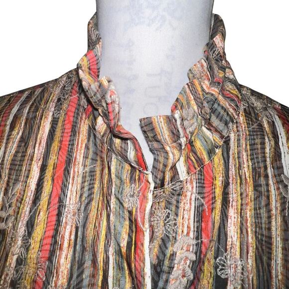 Multiples ladies M button front embroidered ruffle wire neck western Y2K blouse - Picture 2 of 9